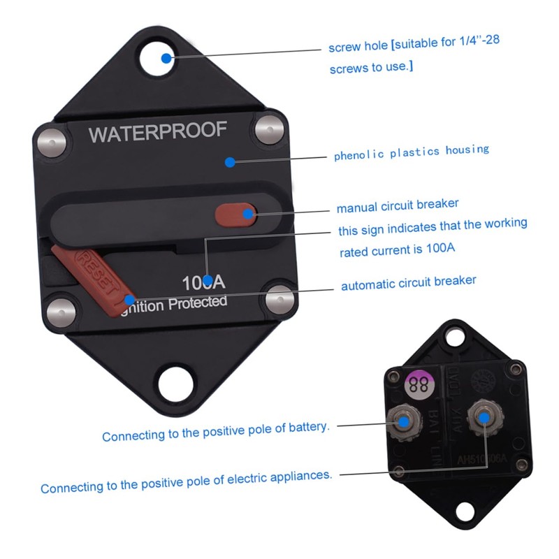 Beatifufu 12-24v Car Circuit Breaker Waterproof 100a Fuse Reset Breaker