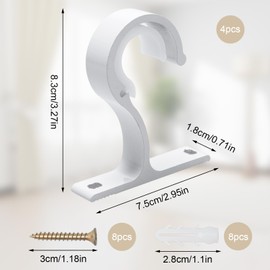 Pack of 4 Curtain Rod Brackets, Diameter 25 - 28 mm Curtain Rod Holder, Curtain Rod Bracket with Screws and Wall Anchors, Ceiling Bracket, Curtain Rod for Home Office