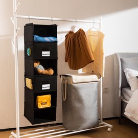 BrilliantJo 2 Pack 6 Shelves Hanging Closet Organizer with 2 Drawer, Hanging Storage with 4 Side Pockets for Clothes Shoes, 43.5"x12"x12"(Black)