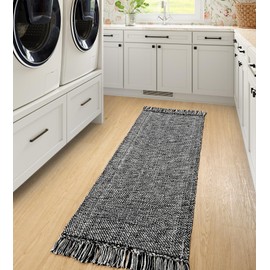 Collive Hallway Runner Rug, 2' x 5' Soft Washable Kitchen Runner Rug, Black Contemporary Modern Laundry Room Rugs Indoor Hand-Woven Cotton Carpet for Bedroom Entryway Front Door Farmhouse