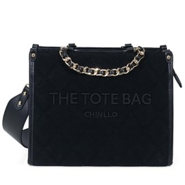 Chinllo Tote Bag for Women, Quilted Chains Stachel Purse and Handbags with Shoulder Strap (E.Black-Ms)