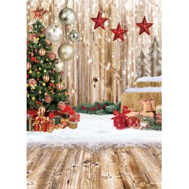 Dudaacvt 5x7Ft Christmas Backdrops for Photography Winter Snow Backdrop Rustic Wood Floor Backdrop Xmas Tree Gift Christmas Family Party Background