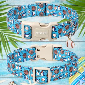 ARING PET Baseball Dog Collar-Cute Summer Blue Dog Colars, Adjustable Baseball Print Pet Collars Puppy Collar with Quick Release Buckle