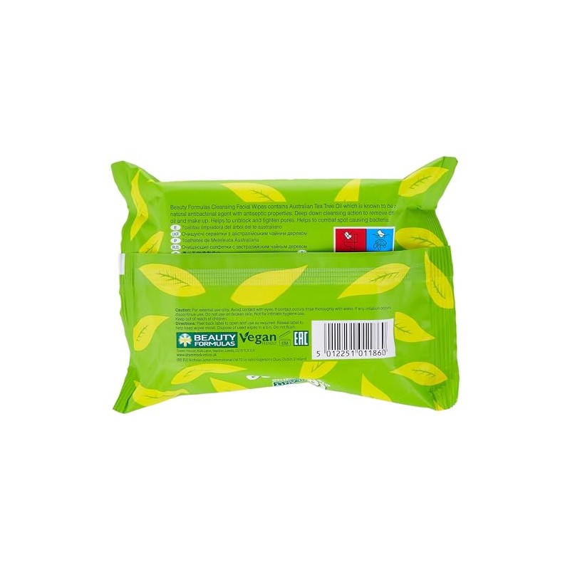 Beauty Formulas Australian Tea Tree Cleansing Wipes 30