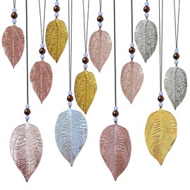 HotKrump Leaf Pendant Decoration Pack of 12 Hanging Decoration, Window Decoration, Hanging, Shimmer Leaf Decorative Hanger, Metal Decorative Pendant Leaf