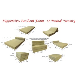 Amfuton 4-Foldable Foam Matress, Twin Studio Folding Sofa Chair Guest Bed, Tan