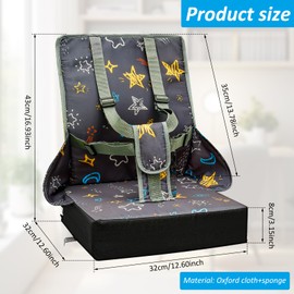 Booster Seat Chair, Child Buckle, 5-Point Belt, Seat Cushion, Children's Chair Raiser, Removable, with Non-Slip Base, Adjustable Safety Buckle for Kitchen, Restaurant