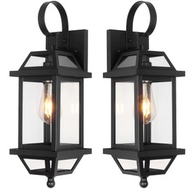 Large Outdoor Wall Lights, 18" Black Exterior Light, 2- Pack Aluminum Outdoor Wall Light Fixture with E26 Socket, Outside Porch Light Enclosed Bottom ETL Listed Exterior Lamp Wall Mount for House