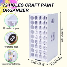 Spalivivre Acrylic Paint Holder Organizer with 72 Holes, 360° Spinning Craft Paint Storage Organizer, 2 Oz Vertical Acrylic Paints Storage Rack, Compatible with Apple Barrel Folkart