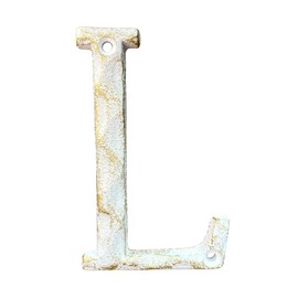 5-Inch House Numbers & Letters -Cast Iron Anti-Rust Mailbox Numbers-Address Number for Home, Office, or Business/Gold & White Finished/Letter L