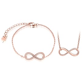 INFINIONLY Jewellery Sets, Women's girl's Necklace and Bracelet, 925 sterling silver necklace bracelet, infinity symbol pendant bracelet, Inlaid zircon, rose gold