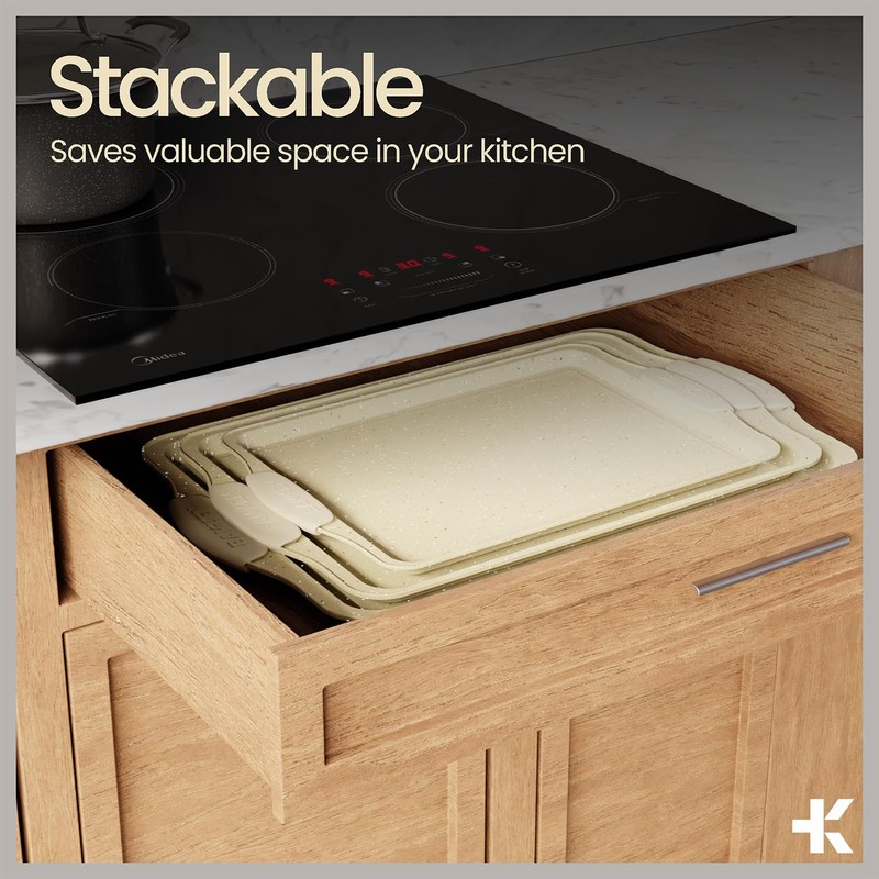 BAKKEN Cookie Sheets for Baking Nonstick Set - 3-Piece Stackable