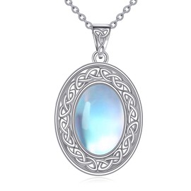 YAFEINI Moonstone Necklace Sterling Silver Celtic Knot Filigree Pendant Jewellry Necklace Jewelry Gifts for Women (Moonstone Nacklace)