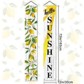 AnyDesign Lemon Porch Sign Hello Sunshine Door Sign Summer Spring Hanging Door Banner Seasonal Hanging Decoration for Front Door Farmhouse Wall Indoor Outdoor, 12 x 72 Inch