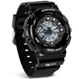 PINIDOUS Women Watch for Women Teenagers Students Watch Outdoor Waterproof Digital Sports Analog Watches for Ladies with Stopwatch Alarm Countdown Dual Display 7 Color LED Backlight