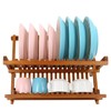 Utoplike Teak Dish Drainer Rack Collapsible 2 Tier Dish Rack