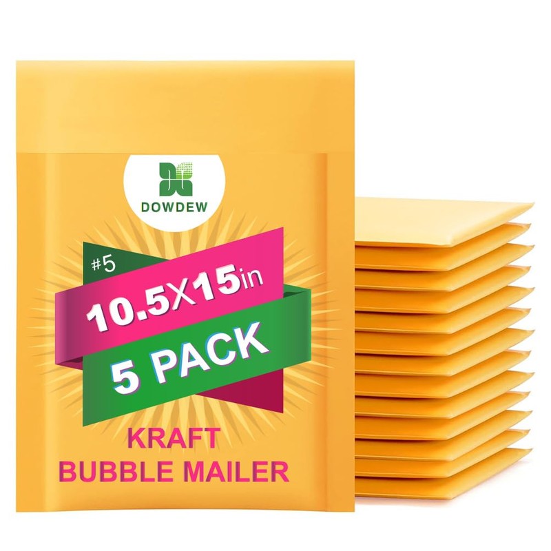 Kraft Bubble Mailers [5 Pack] Mailing Packing Envelopes #5 (10.5"