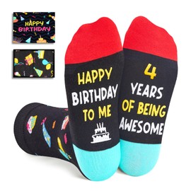 Zmart 4th Birthday Gifts for Boys - Socks for Toddlers 4t, 4 Year Old Boy Girl Gift Ideas, Presents for 4 Year Olds, Black