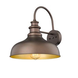 Bestshared Dusk to Dawn Sensor Farmhouse Gooseneck Barn Light, Wall Sconce for Porch, Exterior Light Fixtures (Orb+Gold, 1 Pack)