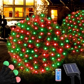 Solar Christmas Lights Outdoor Waterproof, 100Led 5ftx5ft Net Lights Outdoor Mesh Lights with Remote, 8 Modes Connectable Net Christmas Lights for Bushes Outdoor Christmas Decorations(Red and Green)