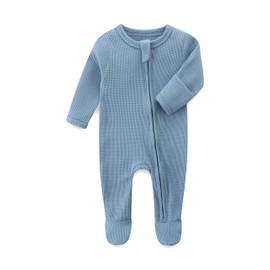 Jomixa Baby Footies with Mittens, Infant 2-Way Zip Organic Cotton Jumpsuit (Blue, 0-3 Months)