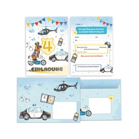 Minkocards 12 Invitation Cards with 12 Envelopes for 4th Children's Birthday Boy Police Detective Invitations for Fourth Birthday Children's Invitation Set