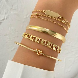 Danshinbow 4 Layers Punk Bracelets Stackable Alloy Adjustable Opening Jewelry for Women Girls Metal Fabric Shell Metal, Metal fabric shell