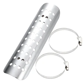 Motoforti Universal Motorcycle Exhaust Heat Shield Chrome Plated Iron Exhaust Heat Insulation Shield Muffler Guard for Harley with 90-110mm Clamps Silver Tone