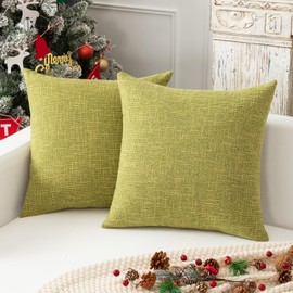 Kevin Textile Pack of 2, Decorative 2 Tone Fresh Linen Pillow Covers Cushion Cover Farmhouse Pillowcase for Chair/Sofa/Bed/Car, 24 x 24 Inches,Linden Green