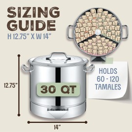 Concord Stainless Steel Tamales Steamer Pot. Mi Abuela Series with Exterior Water Refill Spout, Divider, and Removable Steamer Rack (30 Quart)
