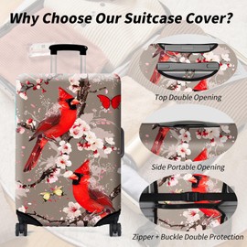 Travel Luggage Cover Suitcase Protector, Zipper Luggage Cover for 22-24 Inch Suitcase, Foldable & Washable Luggage Cover with Luggage Tag & Luggage Handle Wrap Travel Accessories, Red Cardinals