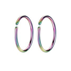 Rainbow Small Hoop Earrings for Cartilage Nose, Thin 8mm Rainbow Piercing Hoop Ring 22 Gauge Nose Rings Hoop 22G Tragus Helix Daith Rook Snug Piercing Rings 2 Pieces Ear Lobe Earrings