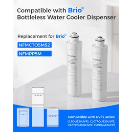 Waterdrop W282 Replacement Water Filter for Brio® NFMCTO5MS2 and NFMPP5M, Compatible with The UVF2 Series Models of Brio® Bottleless Water Cooler Dispensers, 1500 Gallons, Leak-free, 2 Counts