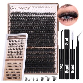 Volume Lash Clusters Kit DIY Lash Extension Kit D Curvature Eyelash Extensions with Lash Bond and Seal Waterproof Tweezers,10-14mm Eye Corner Eyelashes and 16-18MM Cluster Lashes(300PCS,80D+100D):_NEW-Volume+Bottom B