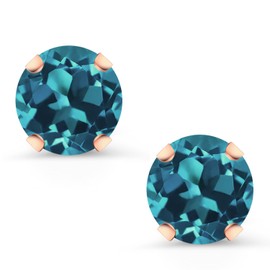 Gem Stone King 10K Rose Gold Round Gemstone Birthstone Stud Earrings | Round 6MM | Gold Earrings For Women Men