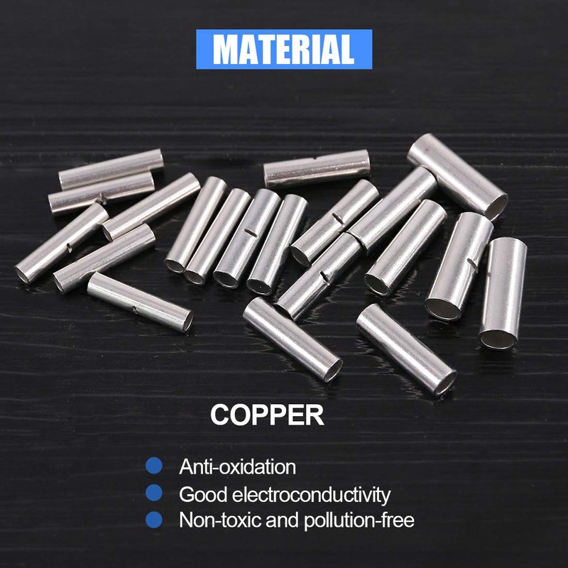 Glarks 220Pcs Non-Insulated Butt Connectors Assortment Kit, 22-16/16-14/14-12/12-10 AWG Gauge
