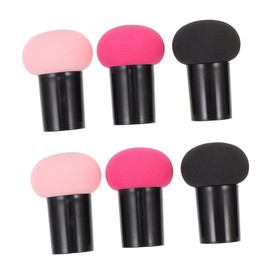 SAFIGLE 6pcs Makeup Blending Sponges with Handle Dry and Wet Use Powder Puff Mushroom Design Cosmetic Applicators in Rose Red for Foundation and Concealer Application