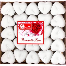 50Pack Heart Shaped Tealight Candles(25x2 Layers),Romantic Love Unscented Tea Lights Candles,Dripless & Long Lasting Smokeless Mini Tealight Candles for Romantic Decor,Pool,Home,Wedding (White)