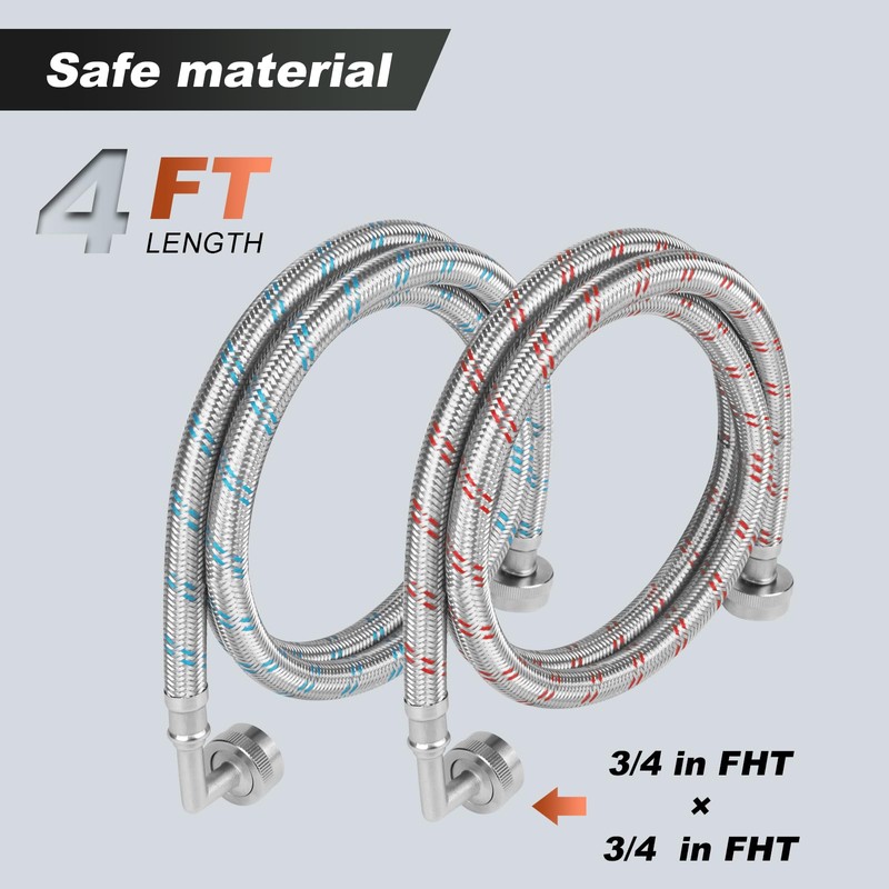 Premium Stainless Steel Washing Machine Hoses With 90 Degree Elbow