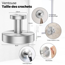Pack of 4 Towel Rails No Drilling Suction Cup Hooks for Kitchen and Bathroom Reusable Towel Holder Suction Cup Wall Hook Strong Hook Multifunctional Bathrobe Hook Loofah Coat Hook, Silver