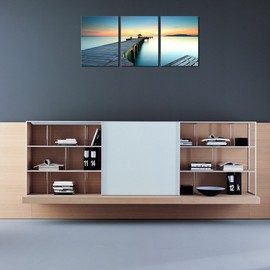 Wieco Art 3 Piece Seascape Canvas Prints Wall Art Sunset Ocean Beach Pictures Paintings for Kitchen Bedroom Home Wall Decorations Bridges over the Sea Modern Stretched and Framed Giclee Artwork