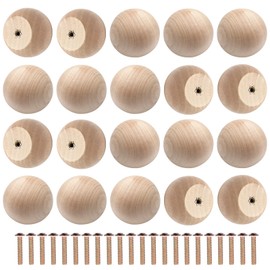 Zorfeter 20 Pcs Unfinished Wood Ball Knobs, 1-1/2 Inch Dia. Natural Wooden Kitchen Wardrobe Cupboard Cabinet Knobs Pulls Handles