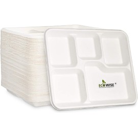 Best House EcoWise 100% Compostable and Biodegradable 5 Compartment Dinner Plates, 5CP Food Tray, Eco-Friendly Disposable Sugarcane Paper Trays (Pack of 25 PCS)