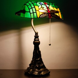 Tiffany Banker Lamp Small Stained Glass Table Lamp Tiffany Style Piano Light Green Dragonfly Style Desk Lamp Angle Adjustable 10.6X15.7 Inch for Home Office Living Room Bedroom