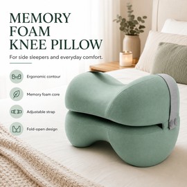 Memory Foam Knee Pillow for Side Sleepers – Leg Support Cushion with Adjustable Strap for Bed & Travel Comfort