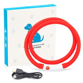 Light Up Dog Collar - Silicone LED Dog Collar Rechargeable, Cuttable Glow in The Dark Dog Collar, Safety Dog Walking Lights for Small Medium Large Collars (Red)