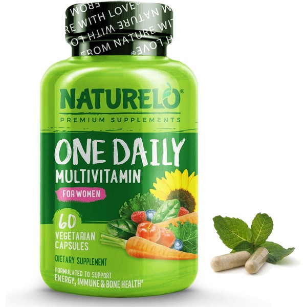 NATURELO One Daily Multivitamin for Women - Energy Support - Whole Food Supplement to Nourish Hair, Skin, Nails - Non-GMO - No Soy - Gluten Free - 60 Capsules | 2 Month Supply
