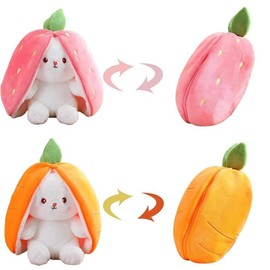 Strawberry & Carrot Design Plush Toy, 1 Count Cute Rabbit Plush Toy, Soft & Comfy Plush Toy for Kids & Adults, Birthday Gift, Stuffed Animals:_Pink_1 count