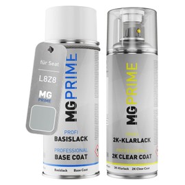 MG PRIME Autolack 2K Spraydosen Set für Seat L8Z8 Brillantsilber Metallic Basislack 2 Komponenten Klarlack Sprühdose