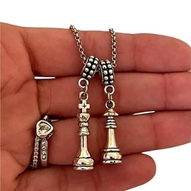 King and Queen Chess pieces Couples Charm Pendant Necklace, Couples Necklace Jewelry Gift